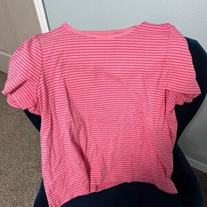 Lands' End Pink and Black Striped Short Sleeve Tee